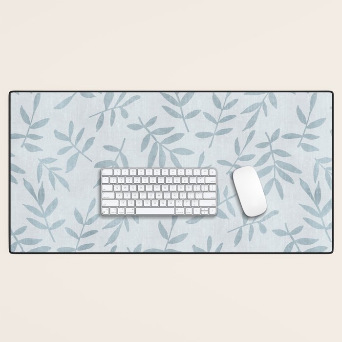 Simple Scandinavia Ditsy Leaf Pattern Grey Blue Desk Mat Gallery Image 1