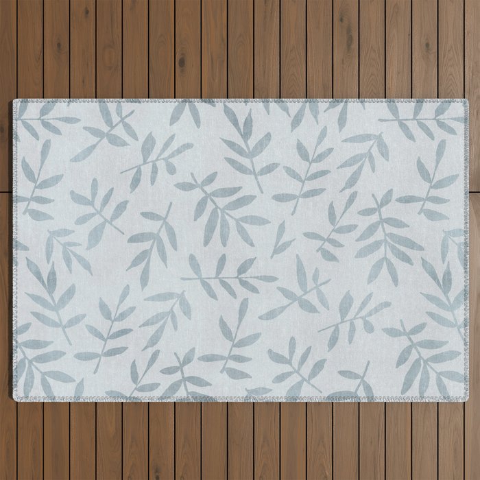 Simple Scandinavia Ditsy Leaf Pattern Grey Blue Outdoor Rug Gallery Image 2