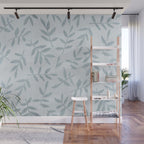 Simple Scandinavia Ditsy Leaf Pattern Grey Blue Wall Mural Gallery Image 1