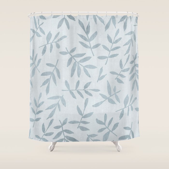 Simple Scandinavia Ditsy Leaf Pattern Grey Blue Shower Curtain Gallery Image 1