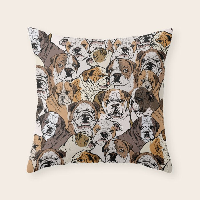 Social English Bulldog Throw Pillow Gallery Image 1