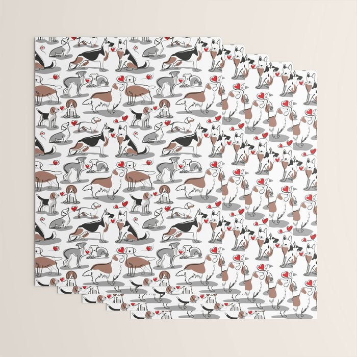 Woof endless love // white background red hearts continuous lined pair of dog breeds Wrapping Paper Gallery Image 3