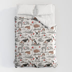 Woof endless love // white background red hearts continuous lined pair of dog breeds Comforter Gallery Image 6