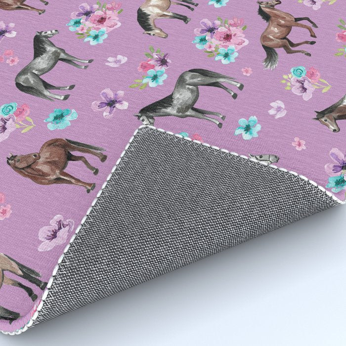 Purple Horse and Flower Print, Hand Drawn, Horse Illustration, Little Girls Decor Rug Gallery Image 4