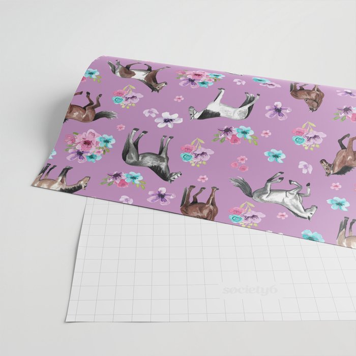 Purple Horse and Flower Print, Hand Drawn, Horse Illustration, Little Girls Decor Wrapping Paper Gallery Image 2