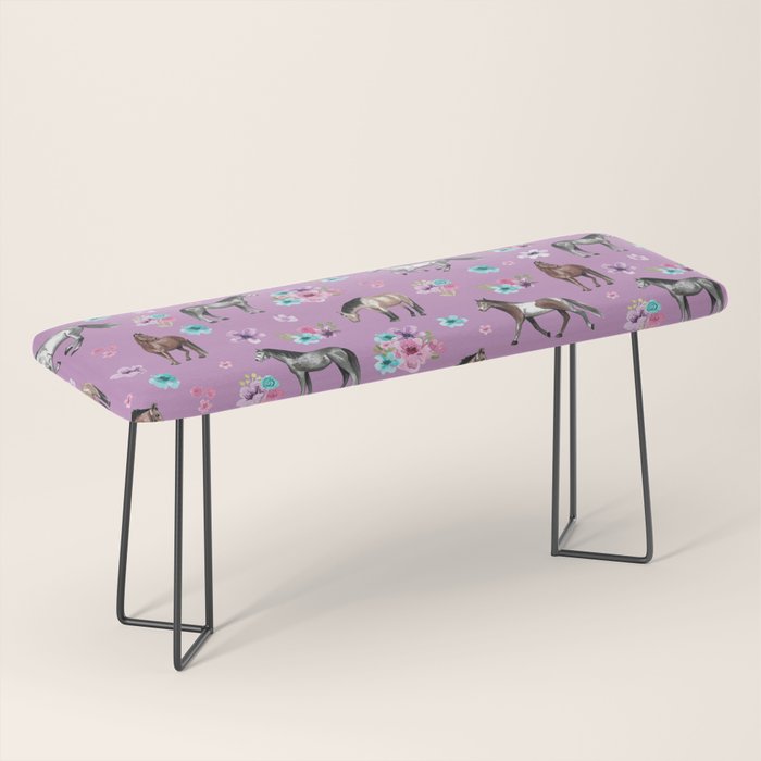 Purple Horse and Flower Print, Hand Drawn, Horse Illustration, Little Girls Decor Bench Gallery Image 1