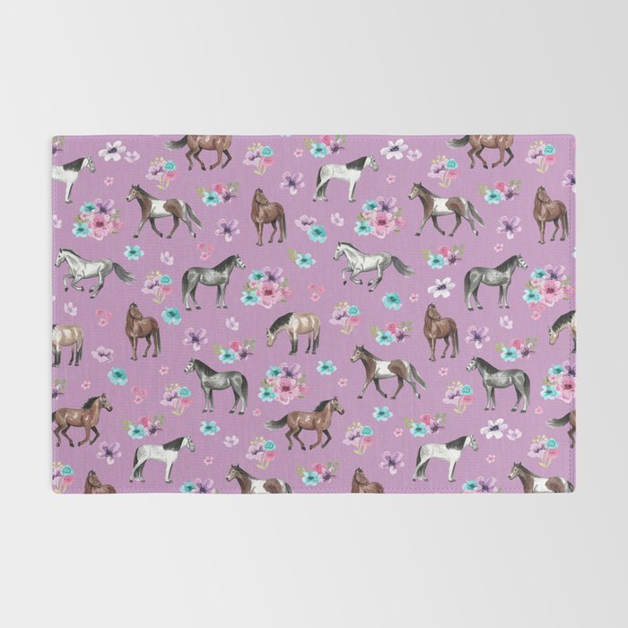 Purple Horse and Flower Print, Hand Drawn, Horse Illustration, Little Girls Decor Rug Gallery Image 2