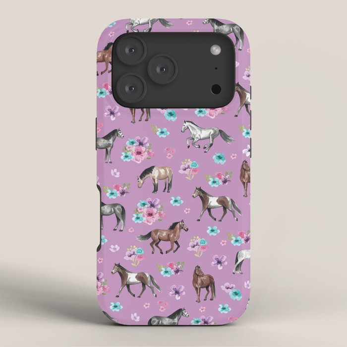 Purple Horse and Flower Print, Hand Drawn, Horse Illustration, Little Girls Decor iPhone Case Gallery Image 3