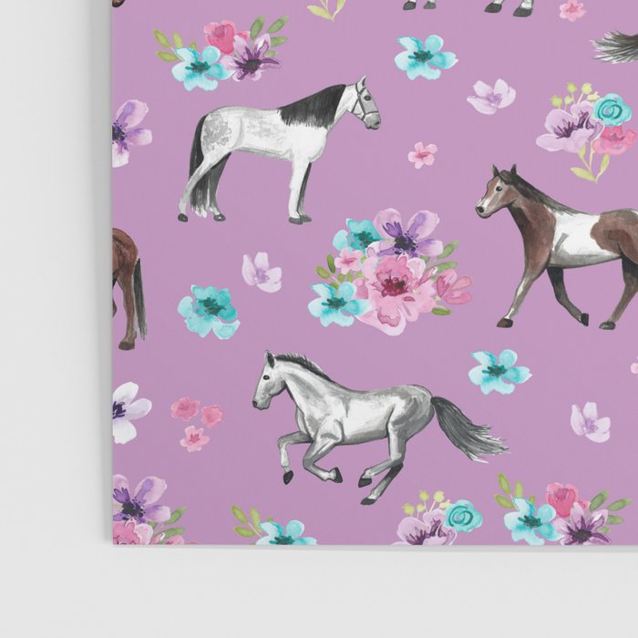 Purple Horse and Flower Print, Hand Drawn, Horse Illustration, Little Girls Decor Poster Gallery Image 3