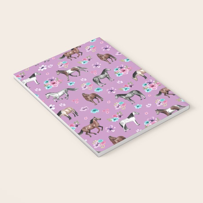 Purple Horse and Flower Print, Hand Drawn, Horse Illustration, Little Girls Decor Notebook Gallery Image 3
