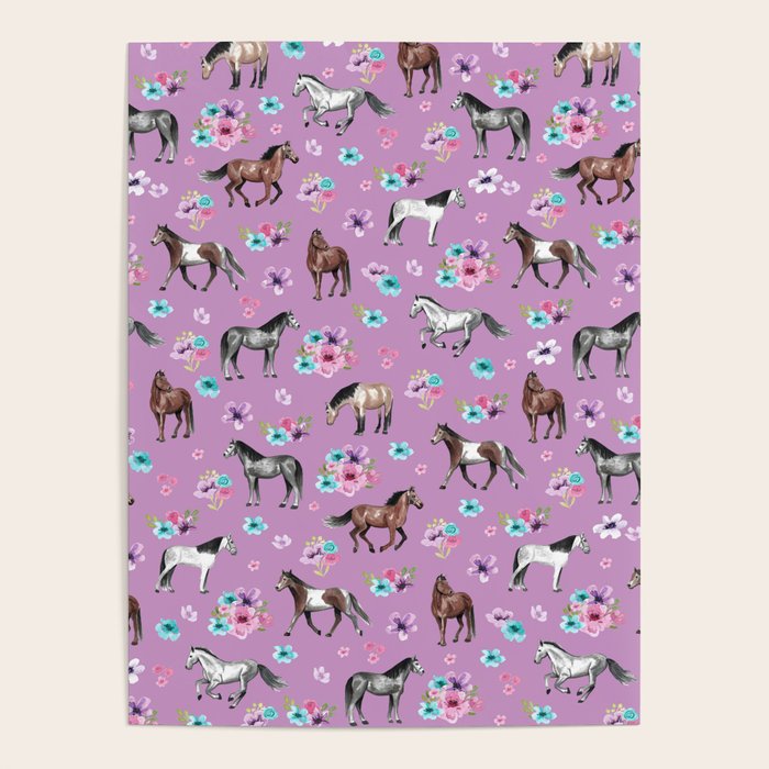 Purple Horse and Flower Print, Hand Drawn, Horse Illustration, Little Girls Decor Poster Gallery Image 4