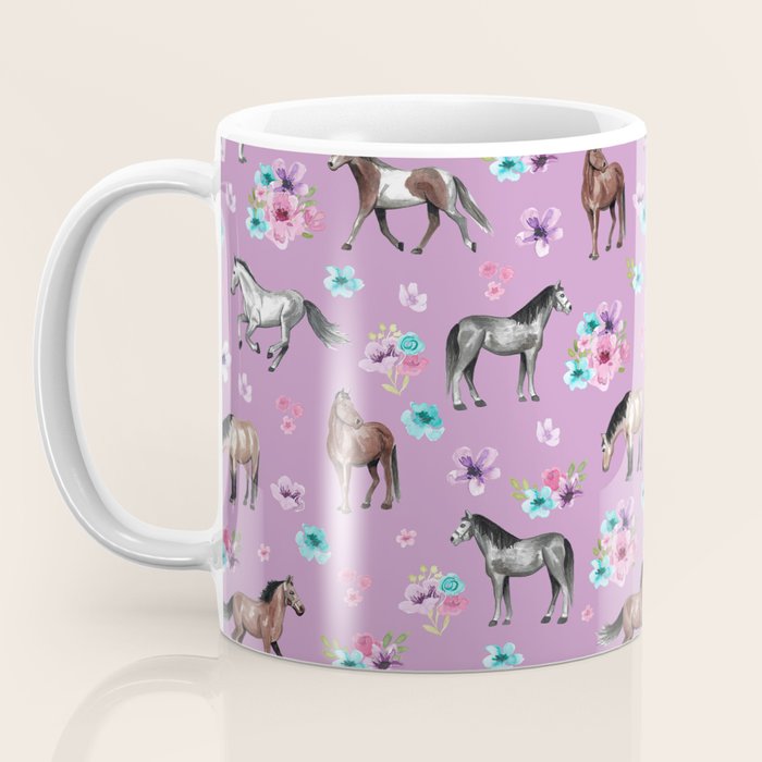 Purple Horse and Flower Print, Hand Drawn, Horse Illustration, Little Girls Decor Coffee Mug Gallery Image 3
