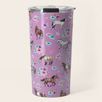 Purple Horse and Flower Print, Hand Drawn, Horse Illustration, Little Girls Decor Travel Mug Gallery Image 1