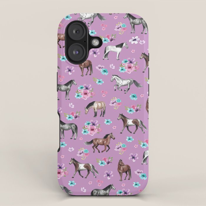 Purple Horse and Flower Print, Hand Drawn, Horse Illustration, Little Girls Decor iPhone Case Gallery Image 1