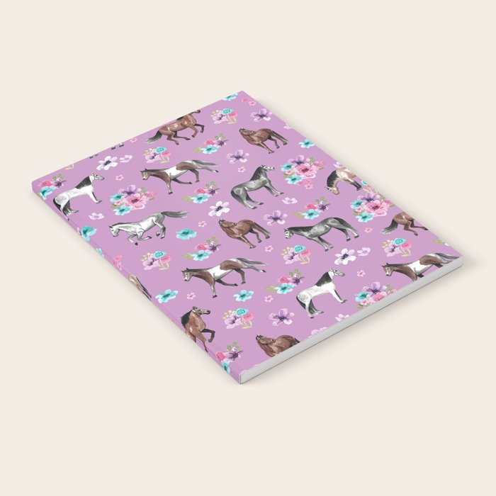 Purple Horse and Flower Print, Hand Drawn, Horse Illustration, Little Girls Decor Notebook Gallery Image 2