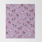 Purple Horse and Flower Print, Hand Drawn, Horse Illustration, Little Girls Decor Throw Blanket Gallery Image 2