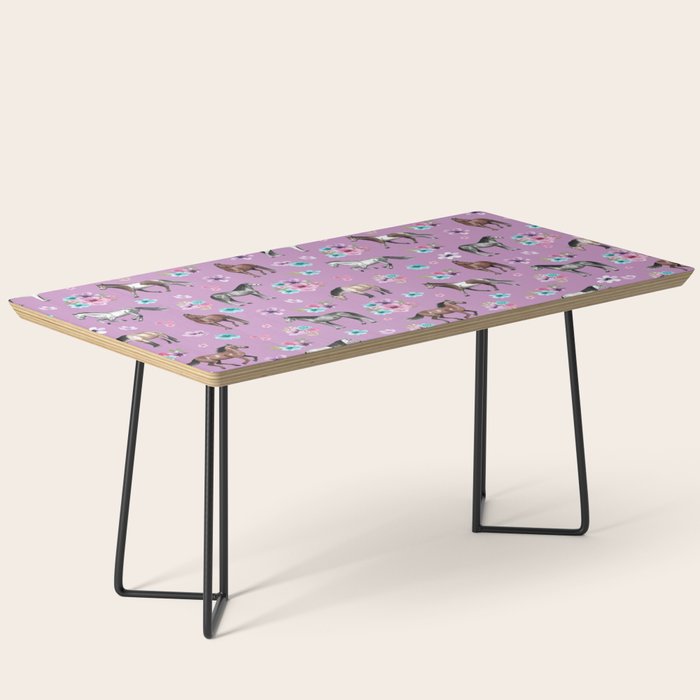 Purple Horse and Flower Print, Hand Drawn, Horse Illustration, Little Girls Decor Coffee Table Gallery Image 1