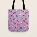 Purple Horse and Flower Print, Hand Drawn, Horse Illustration, Little Girls Decor Tote Bag Gallery Image 1