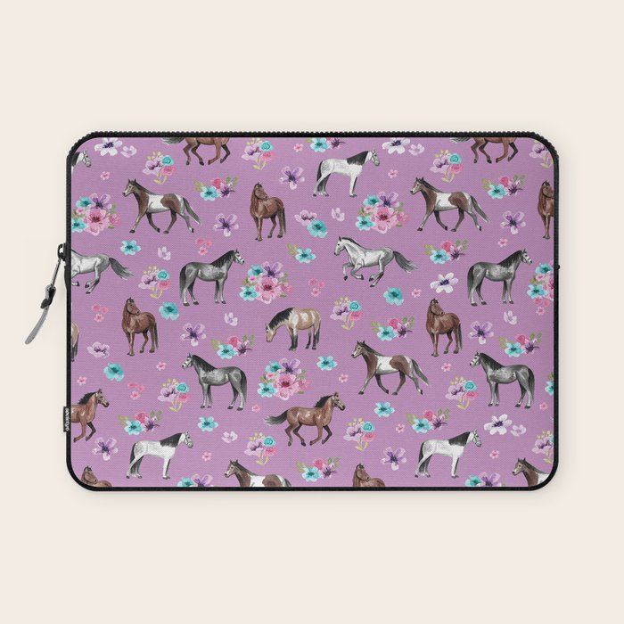 Purple Horse and Flower Print, Hand Drawn, Horse Illustration, Little Girls Decor Laptop Sleeve Gallery Image 1