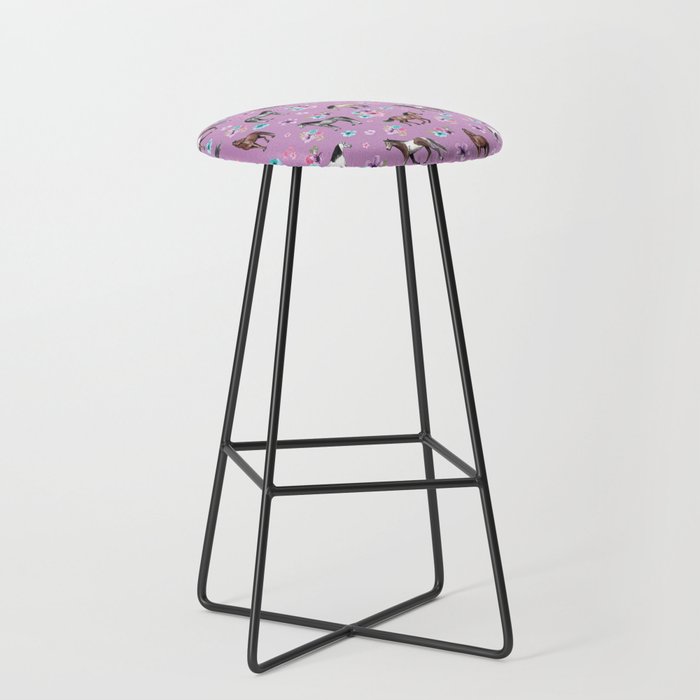 Purple Horse and Flower Print, Hand Drawn, Horse Illustration, Little Girls Decor Stool Gallery Image 1