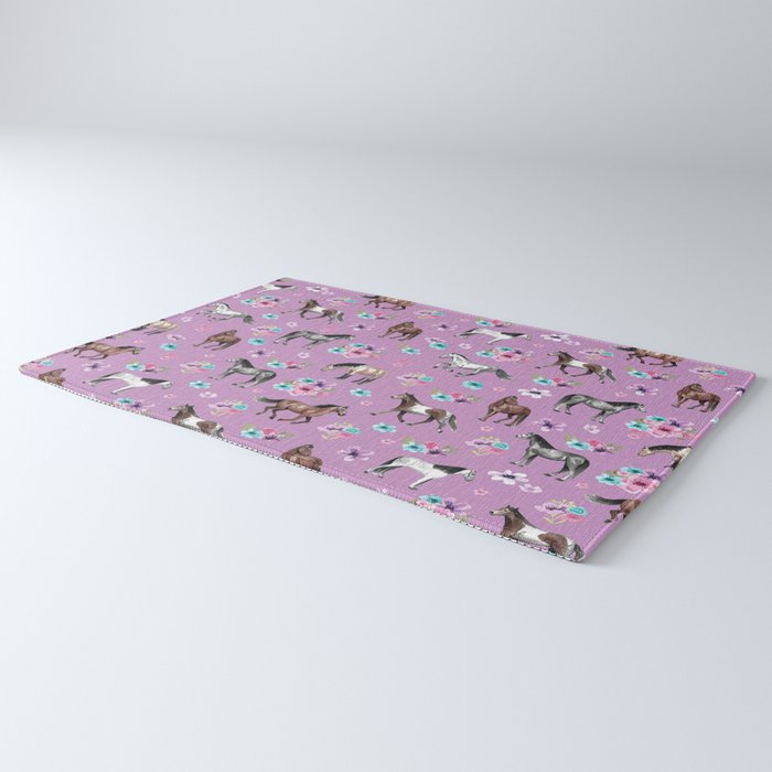 Purple Horse and Flower Print, Hand Drawn, Horse Illustration, Little Girls Decor Rug Gallery Image 3
