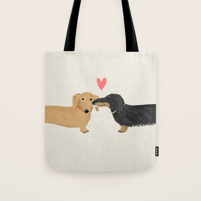 Cute Wiener Dogs with Heart | Dachshunds Love Tote Bag Gallery Image 1