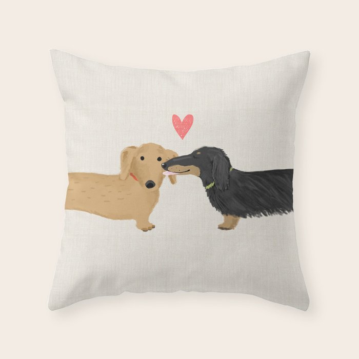 Cute Wiener Dogs with Heart | Dachshunds Love Throw Pillow Gallery Image 1