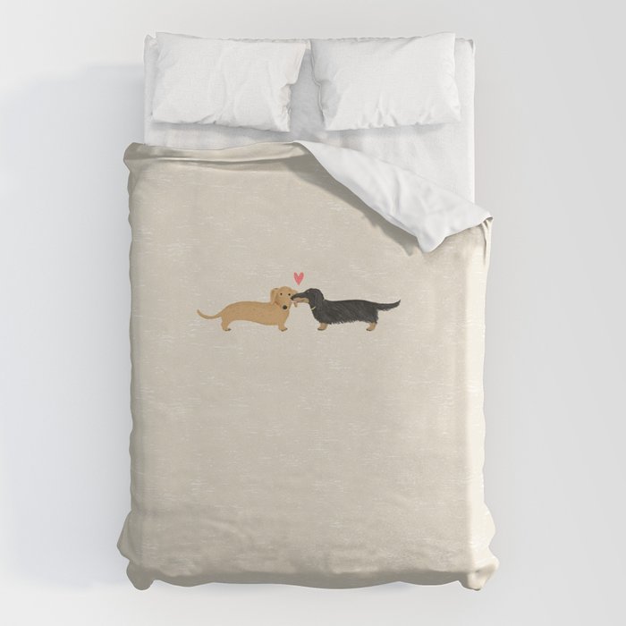 Cute Wiener Dogs with Heart | Dachshunds Love Duvet Cover Gallery Image 1