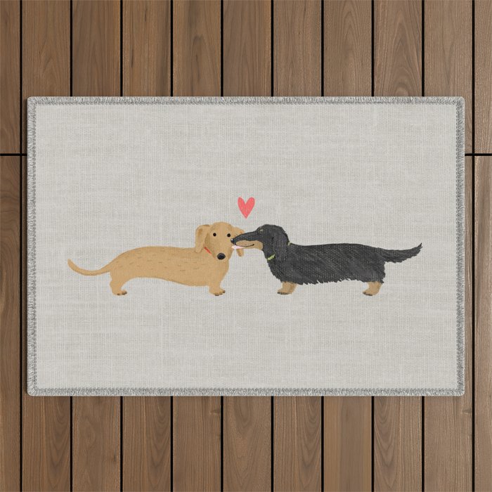 Cute Wiener Dogs with Heart | Dachshunds Love Outdoor Rug Gallery Image 1