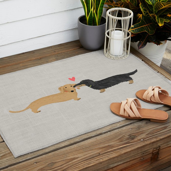 Cute Wiener Dogs with Heart | Dachshunds Love Outdoor Rug Gallery Image 2