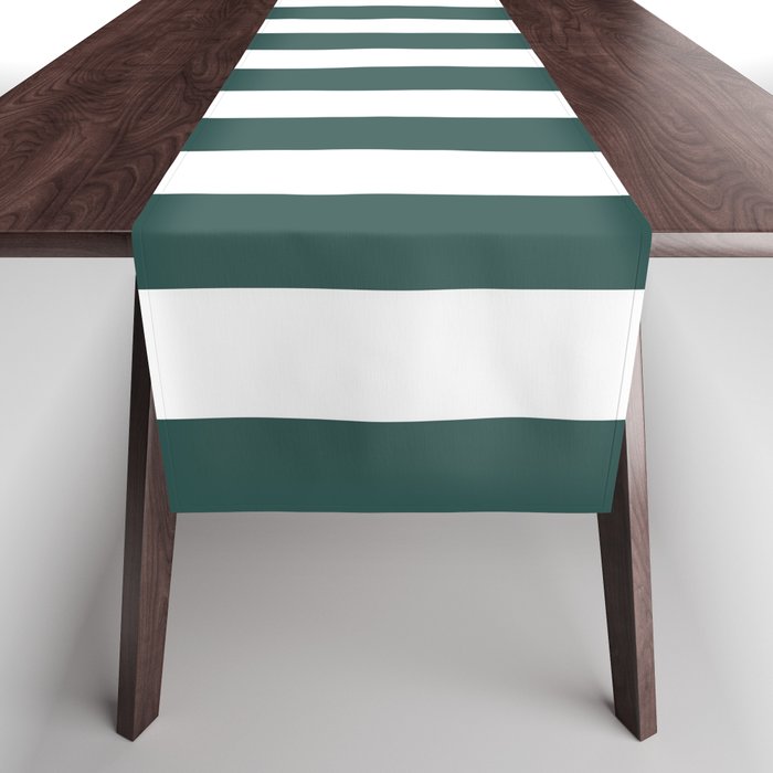 Vertical Stripes (Dark Green & White Pattern) Table Runner Gallery Image 1