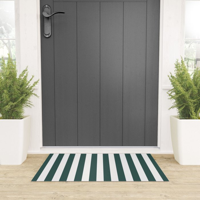 Vertical Stripes (Dark Green & White Pattern) Welcome Mat Gallery Image 3