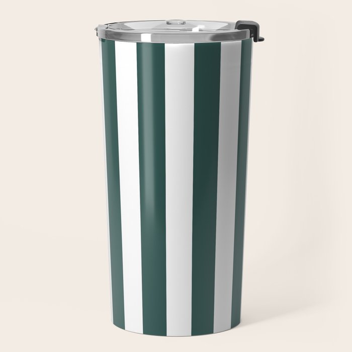 Vertical Stripes (Dark Green & White Pattern) Travel Mug Gallery Image 2