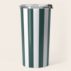 Vertical Stripes (Dark Green & White Pattern) Travel Mug Gallery Image 2