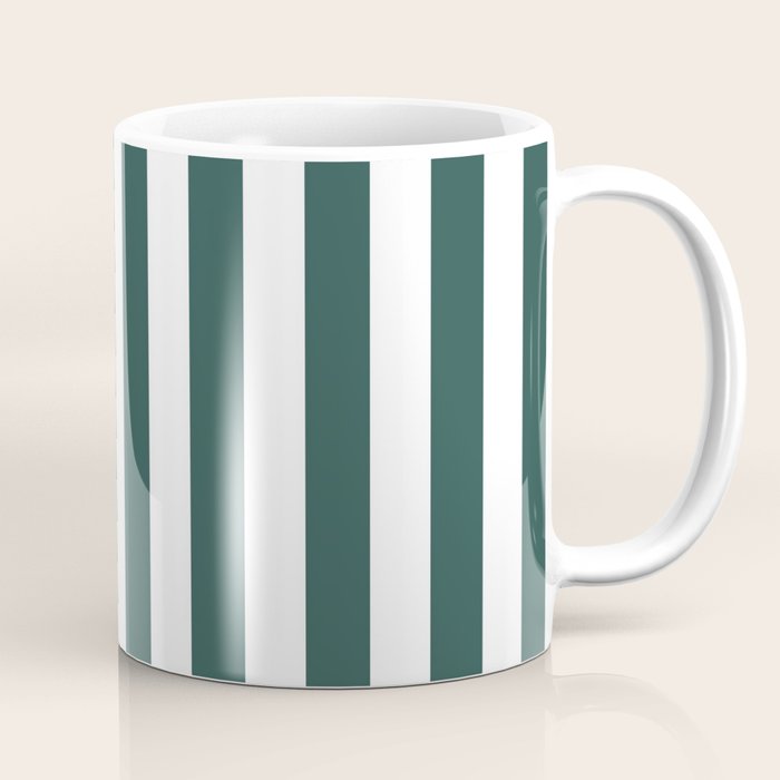 Vertical Stripes (Dark Green & White Pattern) Coffee Mug Gallery Image 1