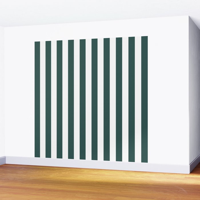 Vertical Stripes (Dark Green & White Pattern) Wall Mural Gallery Image 2