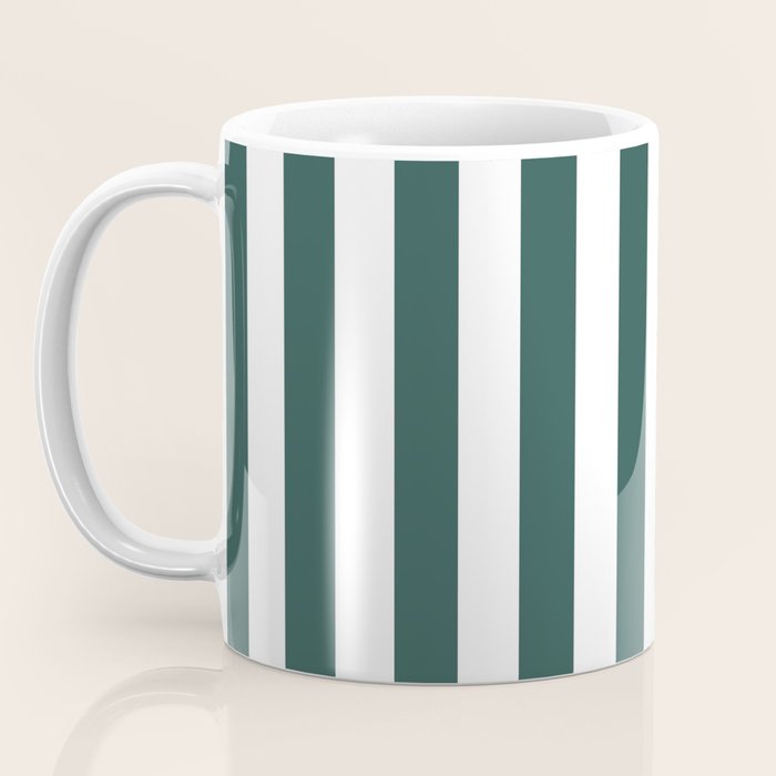 Vertical Stripes (Dark Green & White Pattern) Coffee Mug Gallery Image 3