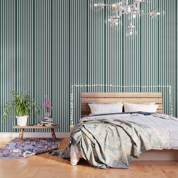 Vertical Stripes (Dark Green & White Pattern) Wallpaper Gallery Image 3