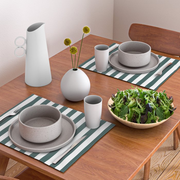 Vertical Stripes (Dark Green & White Pattern) Placemat Gallery Image 2