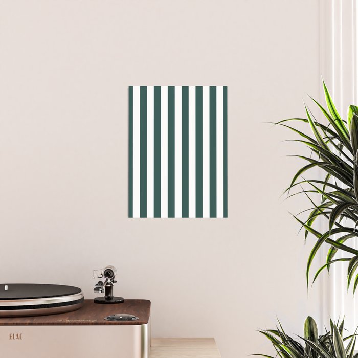 Vertical Stripes (Dark Green & White Pattern) Poster Gallery Image 2