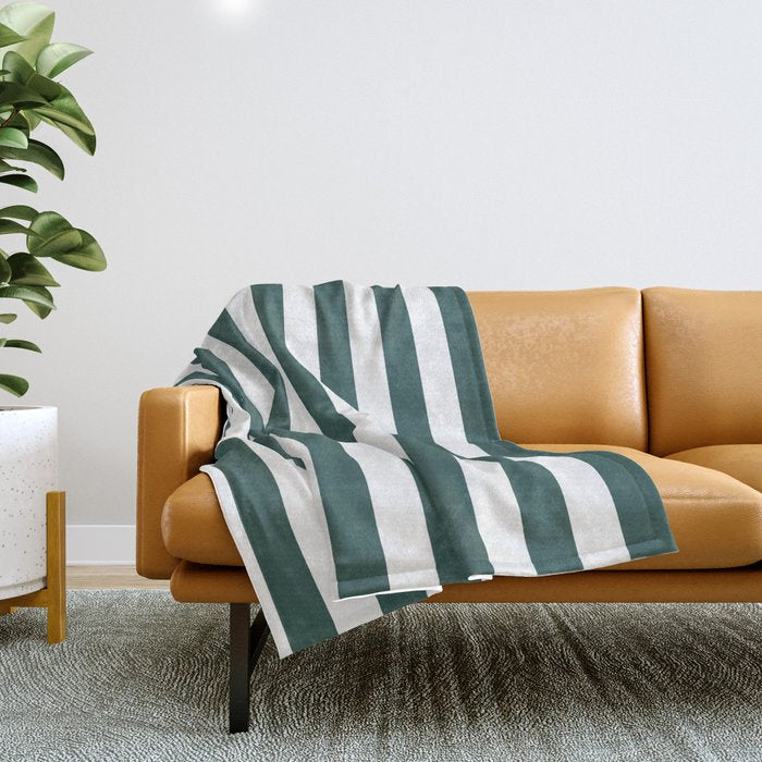 Vertical Stripes (Dark Green & White Pattern) Throw Blanket Gallery Image 1