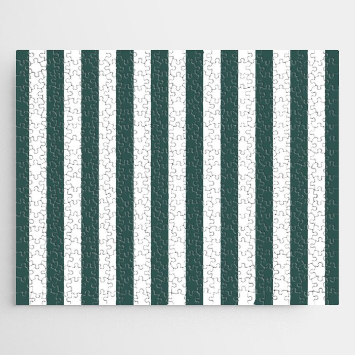 Vertical Stripes (Dark Green & White Pattern) Jigsaw Puzzle Gallery Image 1