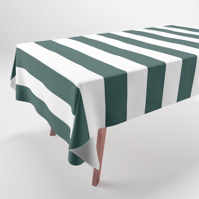 Vertical Stripes (Dark Green & White Pattern) Tablecloth Gallery Image 1