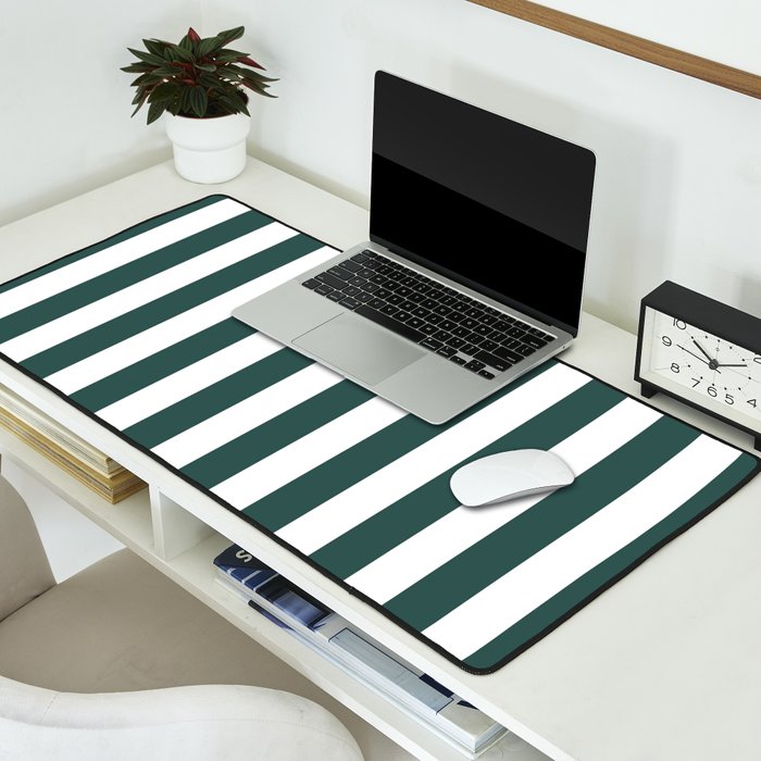 Vertical Stripes (Dark Green & White Pattern) Desk Mat Gallery Image 2