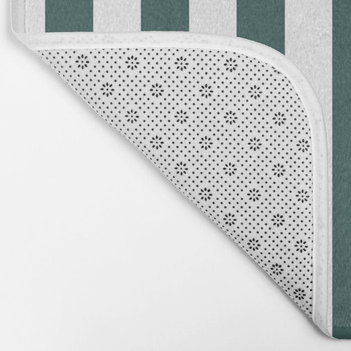 Vertical Stripes (Dark Green & White Pattern) Bath Mat Gallery Image 2