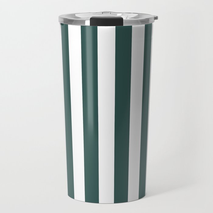 Vertical Stripes (Dark Green & White Pattern) Travel Mug Gallery Image 1