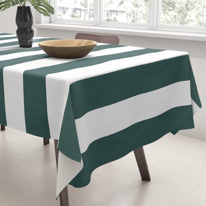 Vertical Stripes (Dark Green & White Pattern) Tablecloth Gallery Image 3