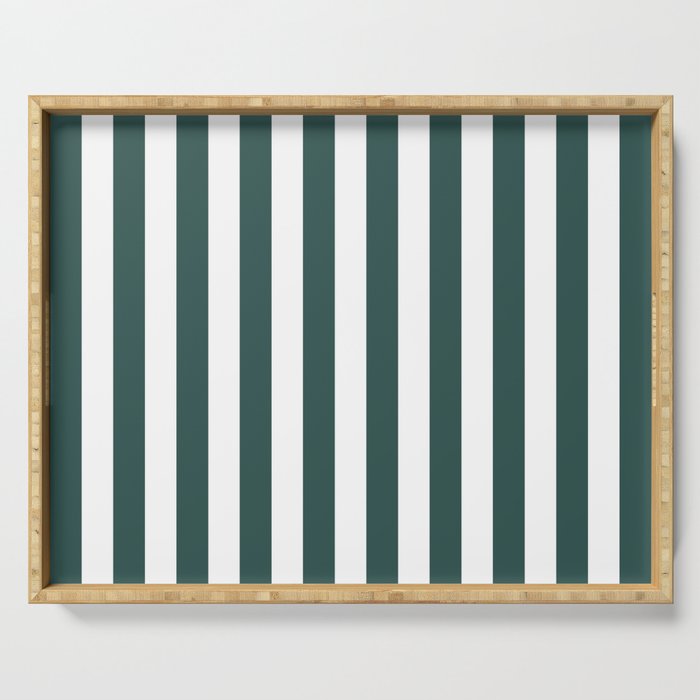 Vertical Stripes (Dark Green & White Pattern) Serving Tray Gallery Image 1