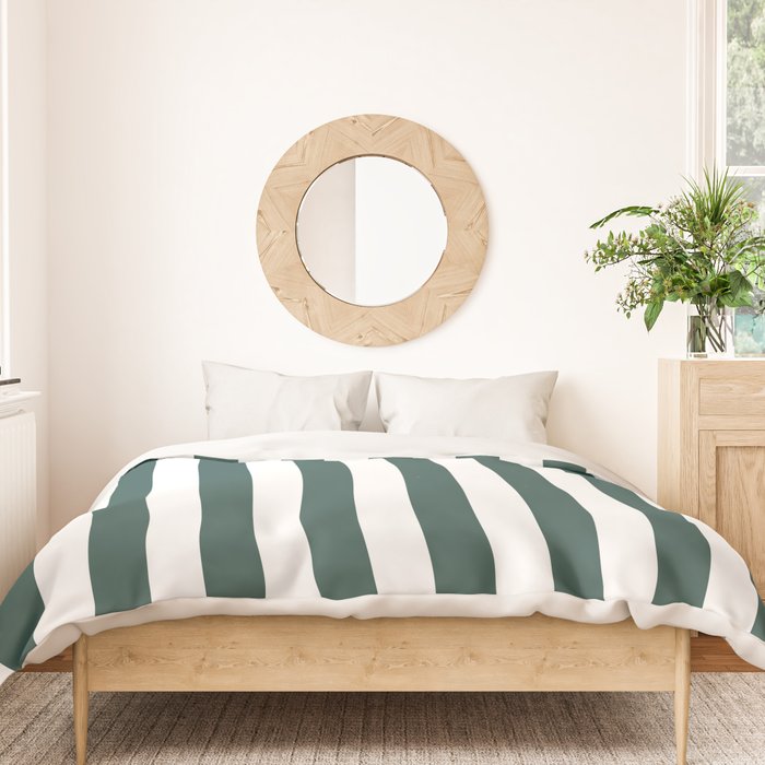 Vertical Stripes (Dark Green & White Pattern) Duvet Cover Gallery Image 3