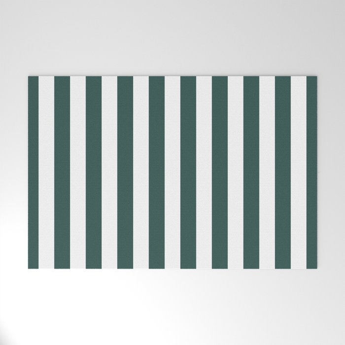Vertical Stripes (Dark Green & White Pattern) Welcome Mat Gallery Image 1